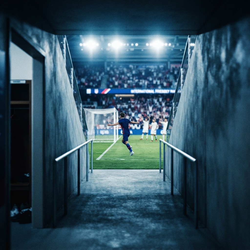 لاعب شاب من منتخب الولايات المتحدة يسجل هدفاً في مباراة ودية دولية
